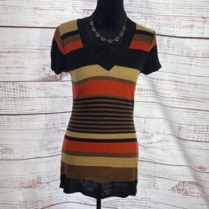 Retro Chesley Multicolor Striped V-Neck Tee soft knit size medium